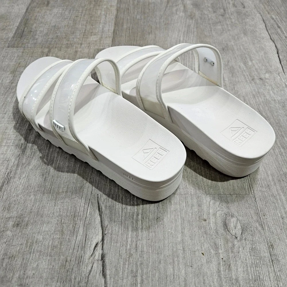 Reef Water Vista Higher Sandals Womens 8 White Platform Chunky Slide Beach Shoes